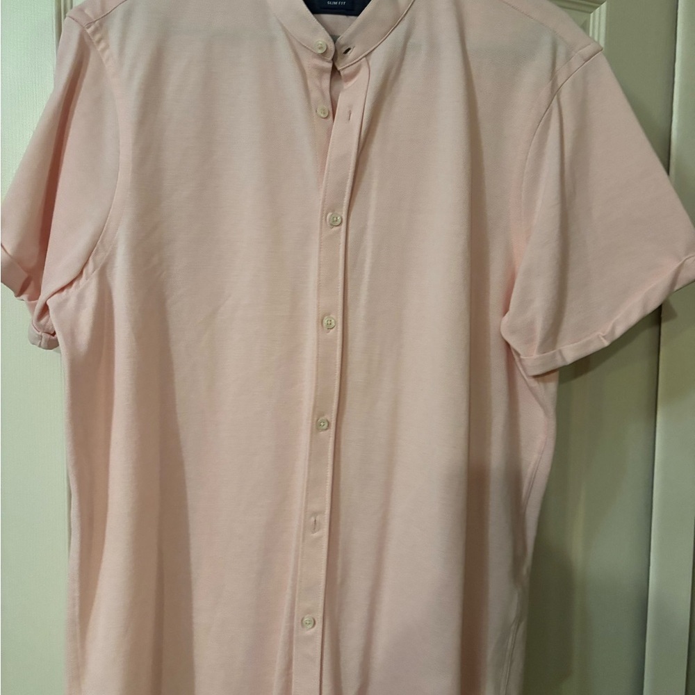 Zara‎ Men Skim Fit Pink Button Down Shirt with Short Sleeves Size XL